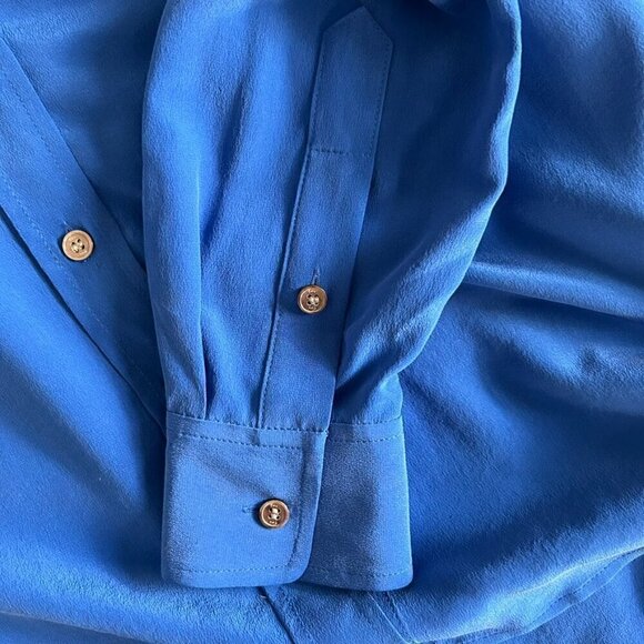 Vince Camuto Women's Blue Solid Color Silk Button Down Blouse, Extra Small - Picture 5 of 5